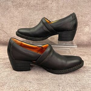 Börn Kinney Block Heel Pebbled Leather Slip-on Shoe Black Sz 6 Comfort Office